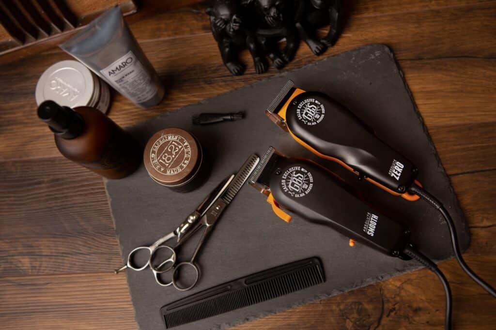 Professional barber tools arranged for service