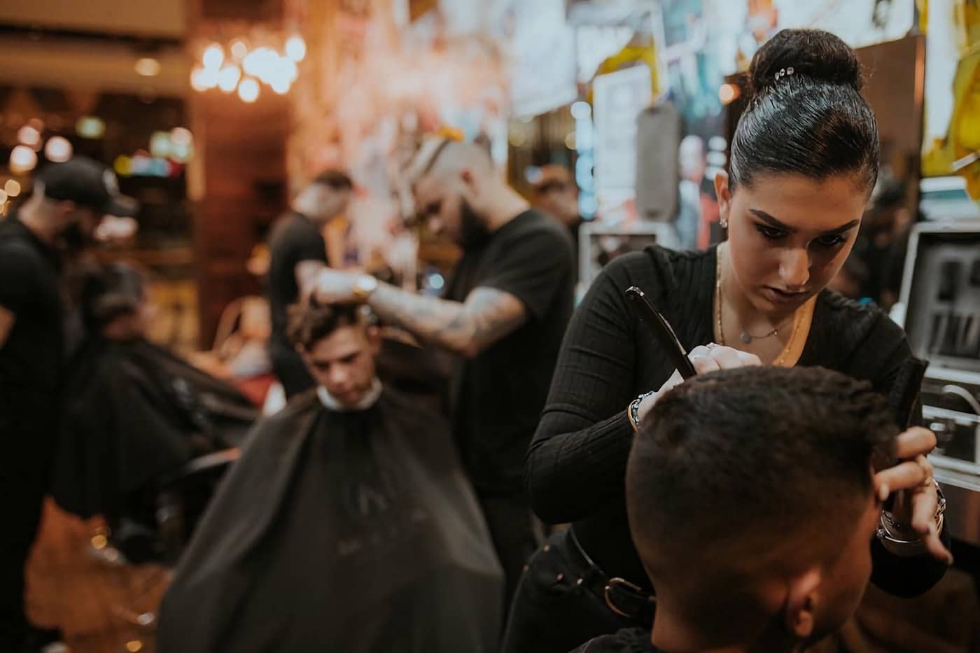 Detailed beard trim in a modern barbershop